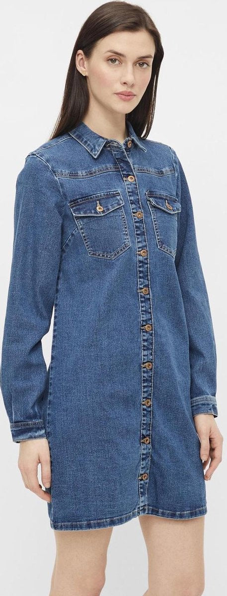 PIECES PCPERRY L/S DENIM DRESS-VI/NOOS BC Vrouwen Jurk - Maat S