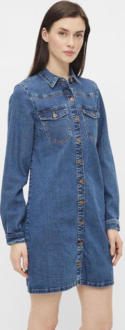 PIECES PCPERRY L/S DENIM DRESS-VI/NOOS BC Vrouwen Jurk - Maat M