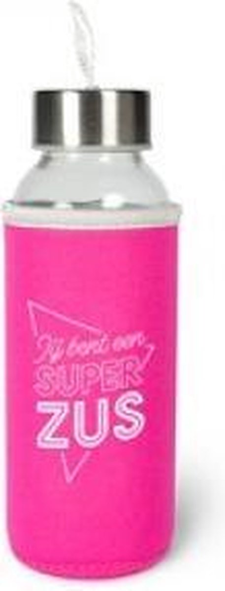 Verjaardag - Waterfles - Jij bent een super Zus - In cadeauverpakking met gekleurd lint