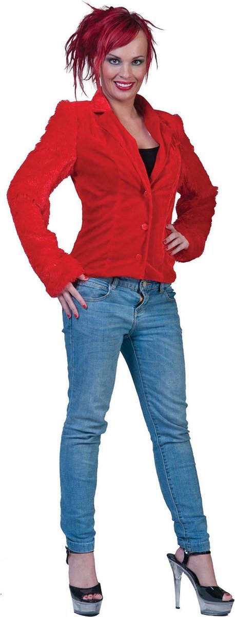 Jaren 80 & 90 Kostuum | Fuzzy Jasje Rood Vrouw | Maat 40-42 | Carnaval kostuum | Verkleedkleding