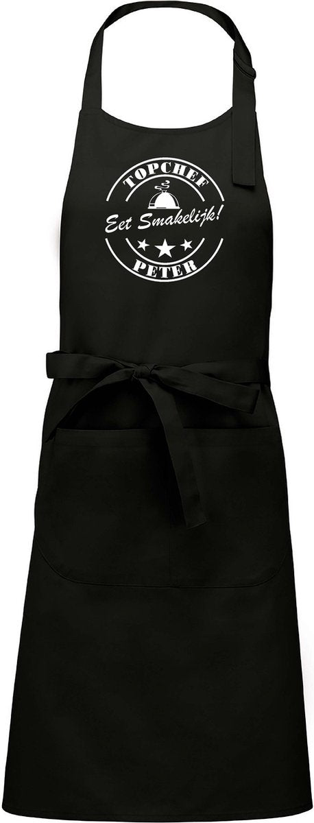 Mijncadeautje Exlusieve Schort - Top Chef - met je eigen naam - mooie en exclusieve keukenschort - zwart