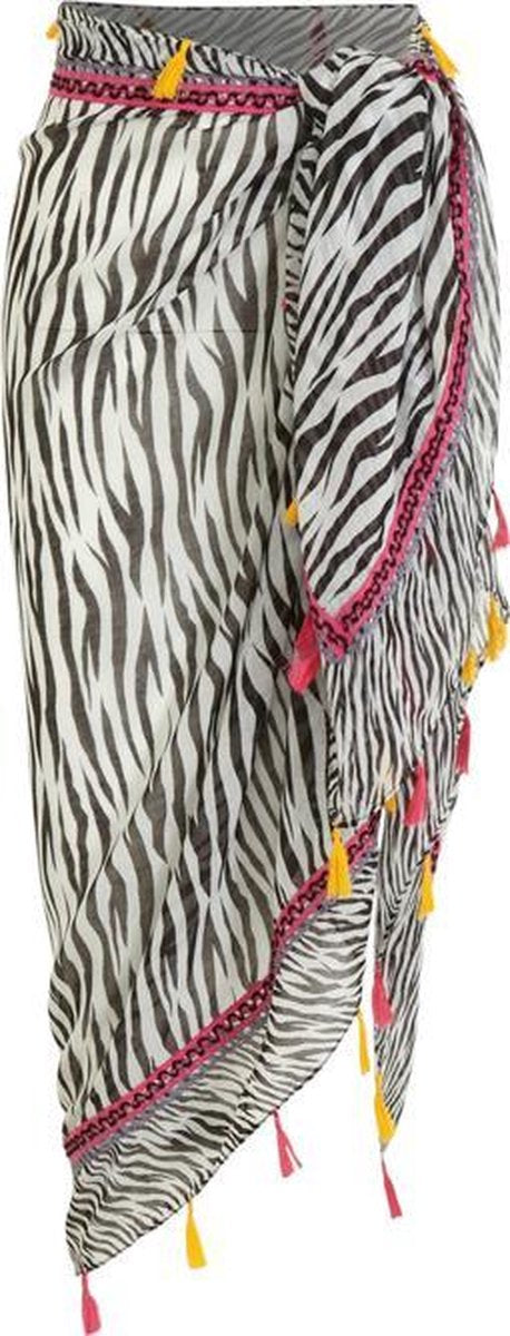 Pareo Dames Beach Zwart Wit Zebra met frutsels