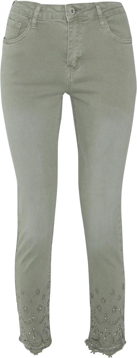 Cassis - Katoenen broek met borduurwerk en strassteentjes - Kaki