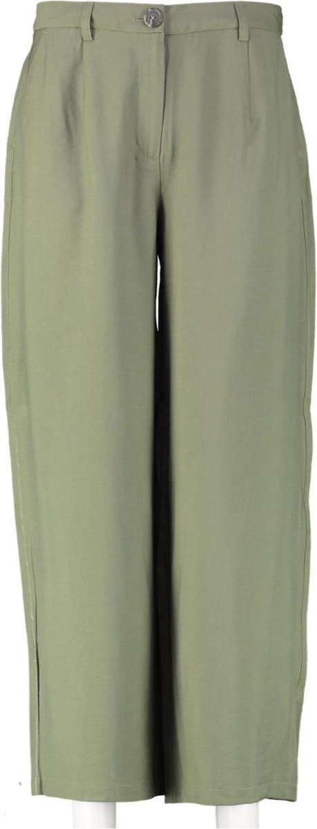 Object eve olijfgroene soepele wijde loose fit hoge taille 7/8e broek viscose polyester - Maat 36