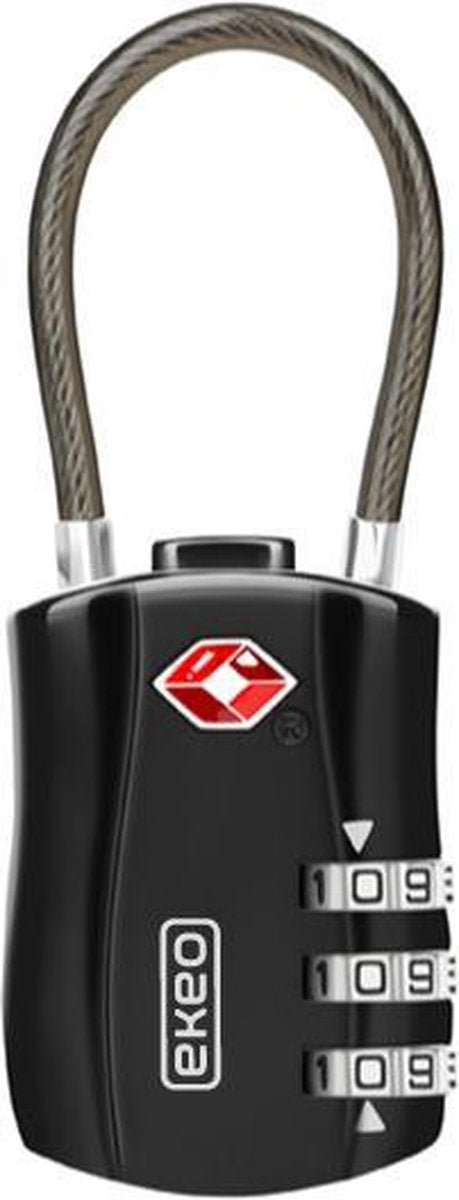 EKEO TSA Kofferslot 3 Cijferig - Reisslot – Reis Cijferslot – Cijferhangslot - Hangslot - Hangslotje - Bagageslotjes – Slot voor Bagage – USA Slotjes - Zwart - 1 Stuk