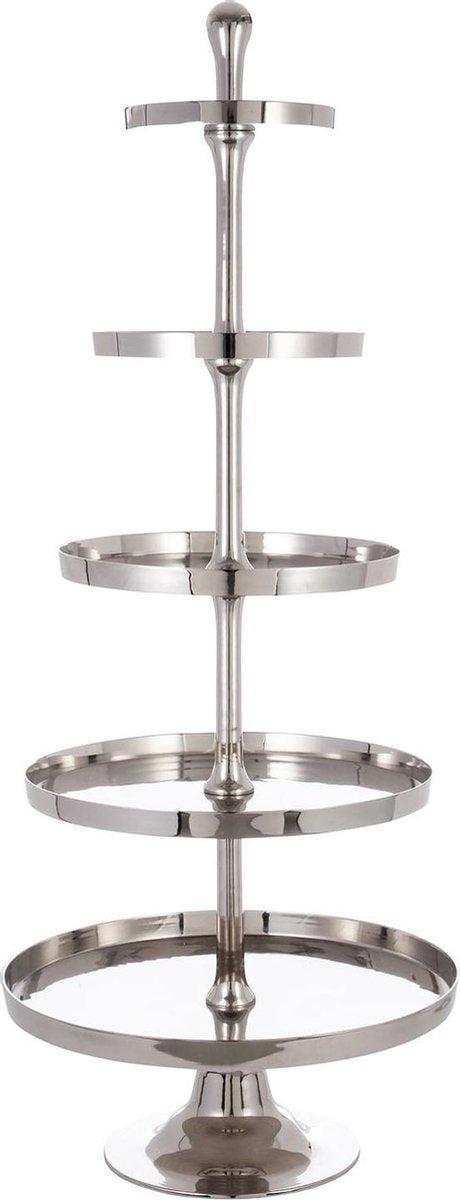 J-Line Plateau Op Voet Rond 5 Niveaus Aluminium Zilver