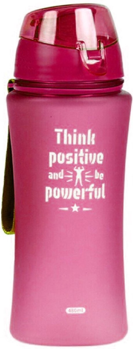 Sport Bidon drinkfles/waterfles Think Positive print roze 480 Ml van Kunststof