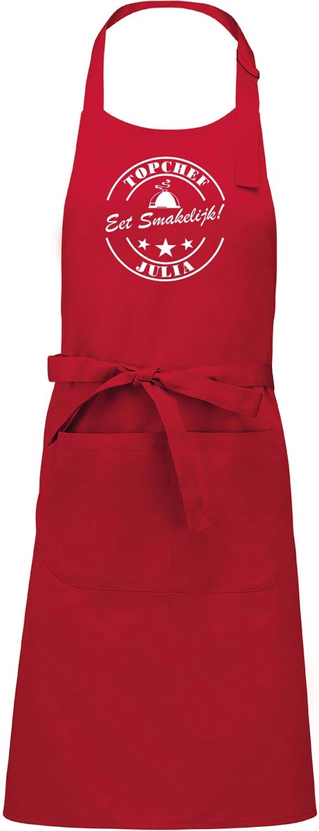 Mijncadeautje Schort - Top Chef Eetsmakelijk- met voornaam - mooie en exclusieve keukenschort - rood