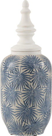 J-Line Pot Bloemen Met Deksel Keramiek Wit/Blauw
