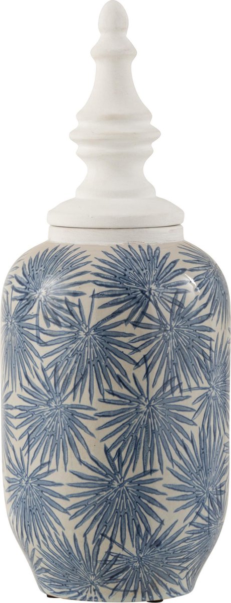J-Line Pot Bloemen Met Deksel Keramiek Wit/Blauw