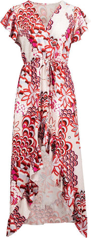 Printed ruffle dress red