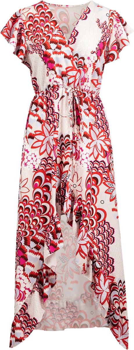 Printed ruffle dress red