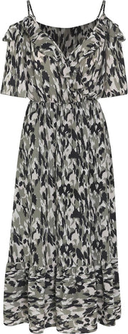 Cassis - Lange jurk met army-print - Kaki