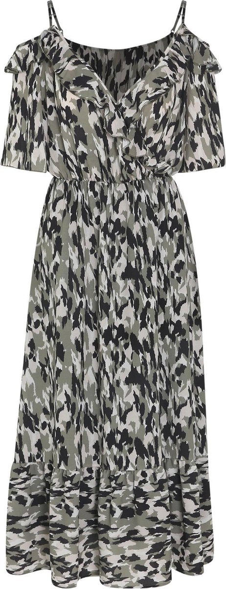 Cassis - Lange jurk met army-print - Kaki