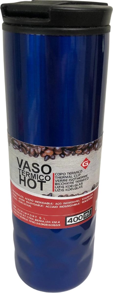 Drinkbeker thermo blauw 400ml - thermosbeker - drinkfles - warme dranken - koude dranken - koel - heet - koffie - thee - water