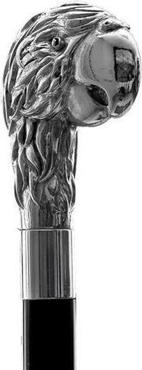 MadDeco - Papegaai - Beukenhouten wandelstok met zilver verguld handvat - Italiaans design
