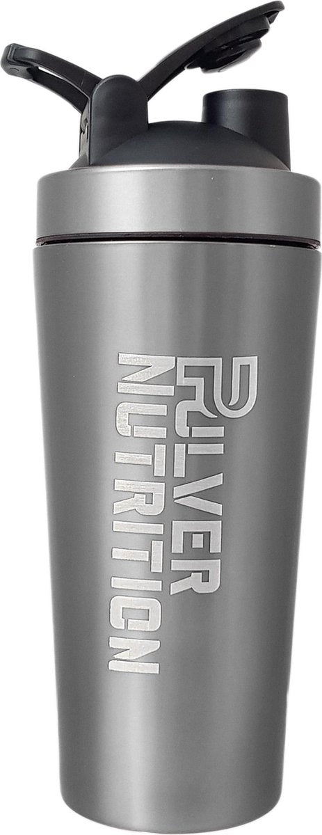 Pulvernutrition RVS Shakebeker - Proteine Shaker - BPA vrij - 700ml tot 1000ml - Grijs/Metallic - Thermo