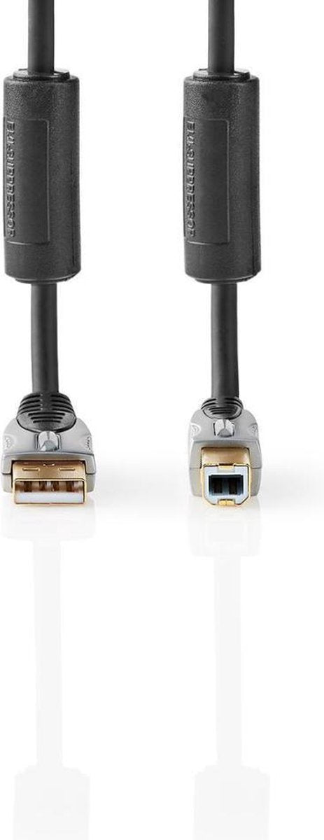 USB-Kabel | USB 2.0 | USB-A Male | USB-B Male | 480 Mbps | Verguld | 1.80 m | Rond | PVC | Antraciet | Clamshell