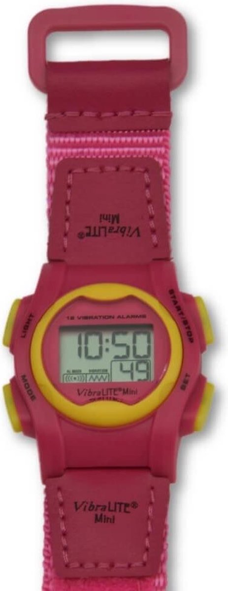 Medicijn/ plashorloge Vibralite Mini; Rose met gele ring en klittenband