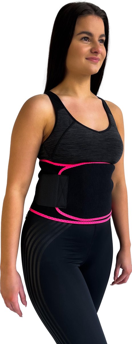 Zweetband Buik - Afslankband Buik - Waist Trainer - Waist Shaper - Sauna Band - Sauna Belt - One Size - zwart/roze