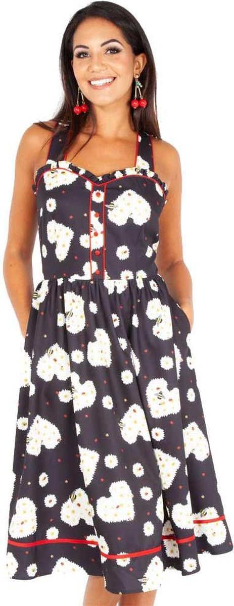 Voodoo Vixen Lange jurk -M- Daisy hearts Zwart