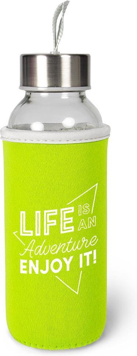 Life is an Adventure Waterfles van glas met isolatie