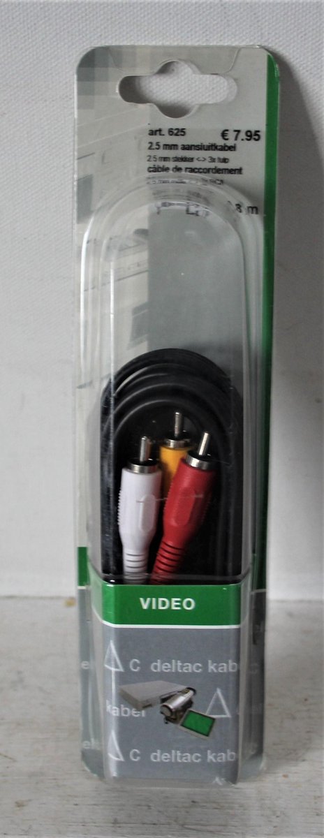 Deltac 625 - 2.5mm aansluitkabel (3x tulp) 1.8mtr