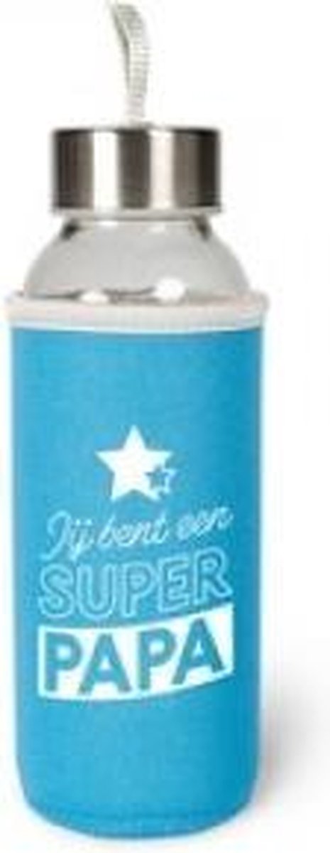 Verjaardag - Waterfles - Jij bent een super Papa - In cadeauverpakking met gekleurd lint