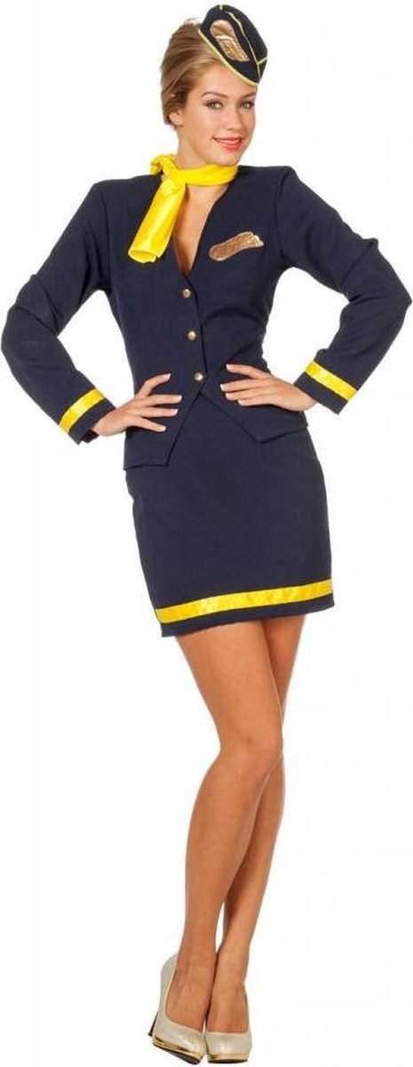 Stewardess outfit blauw 4 delig Maat 42