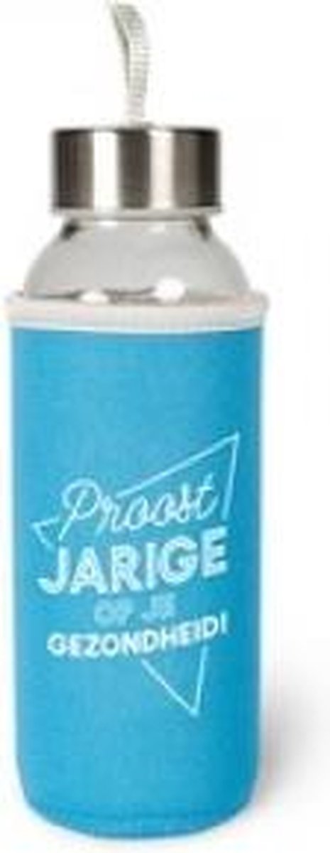 Verjaardag - Waterfles - Proost jarige op je gezondheid - In cadeauverpakking met gekleurd lint