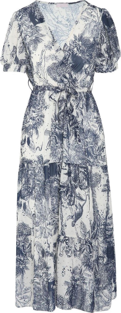 Cassis - Lange jurk met bladprint - Marineblauw