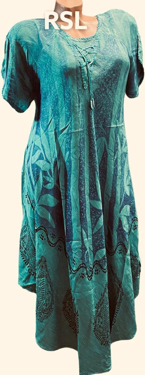 Dames zomer jurk met print onesize 36-40 turqoise/blauw