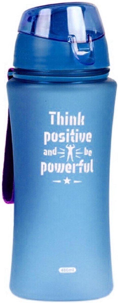 Sport Bidon drinkfles/waterfles Think Positive print blauw 480 Ml van Kunststof