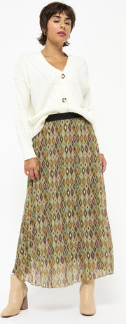 Lange rok met retroprint - Khaki