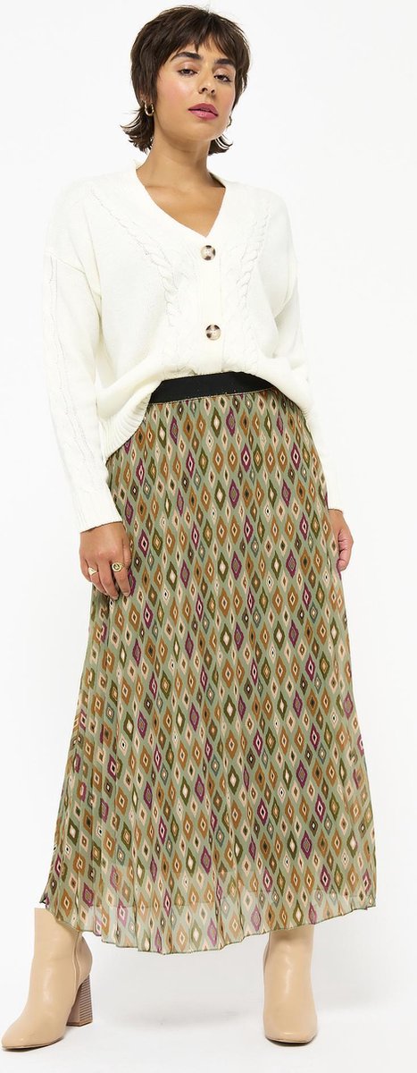 Lange rok met retroprint - Khaki