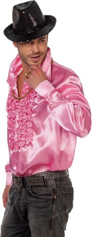 Blouse met ruches roze satijn voor heer