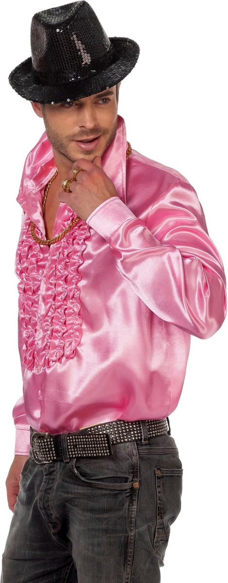Blouse met ruches roze satijn voor heer