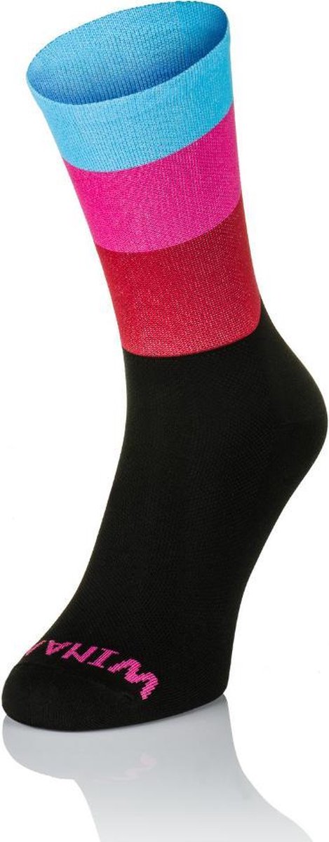 Winaar Fietssokken Zwart/Roze.Rood/Blauw Strepen Maat M (42-44)