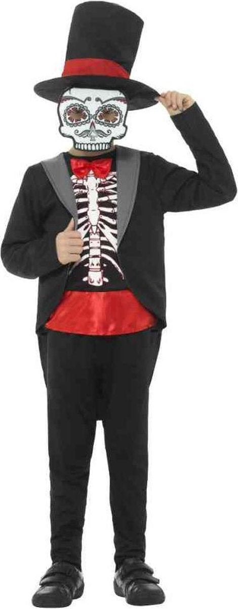 Smiffys Kinder Kostuum -Kids tm 9 jaar- Day Of The Dead Zwart
