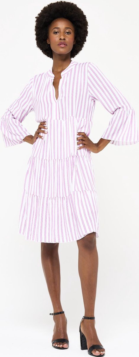 Losse gestreepte jurk - Licht Roze