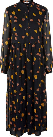 Pcblume Ls Ankle Dress 17106119 Black/leafs