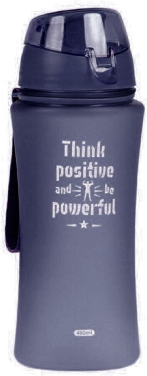 Sport Bidon drinkfles/waterfles Think Positive print grijs 480 Ml van Kunststof