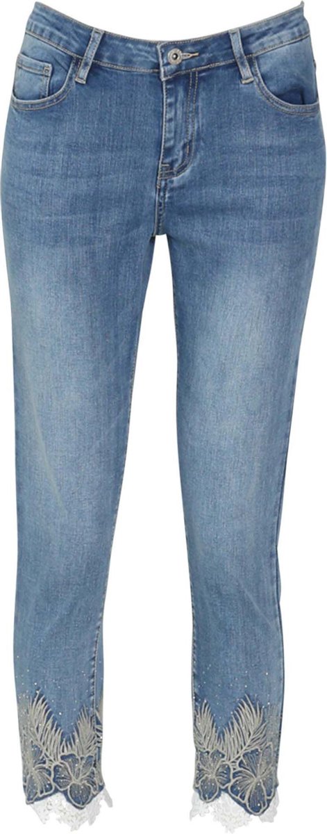 Cassis - Enkelbroek met kantdetail - Denim