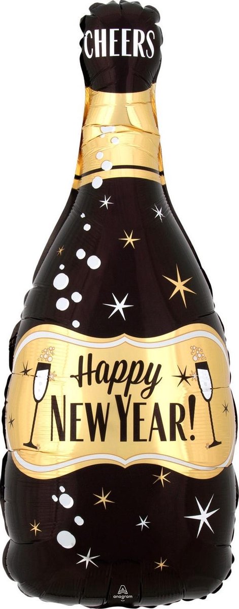 Anagram Folieballon Champagnefles 25 X 66 Cm Zwart/goud