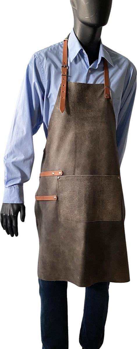 BBQ schort leer - Leren schort bruingrijs met zak - Kokschort leer - Leren Kookschort - 84 x 60 cm - Arrigo