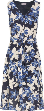 Cassis - Lange jurk in viscose met een bloemenprint - Bic blauw
