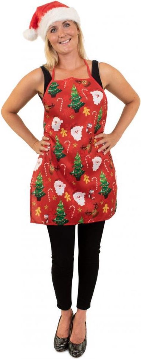 Keukenschort Kerst rood met opdruk