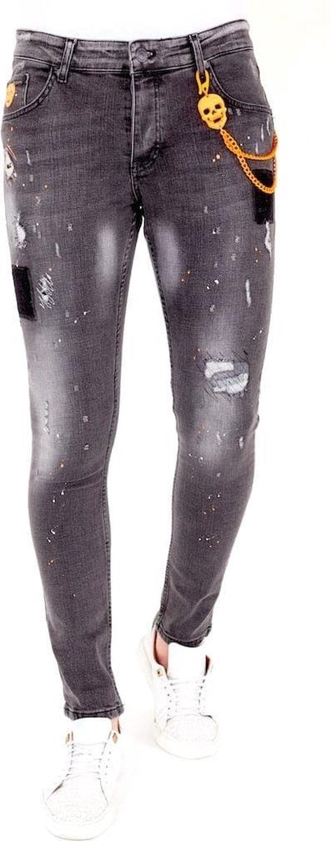 Local Fanatic Exclusieve Grijze Jeans met Verfspatten Heren - 1034 - Grijs - Maten: 32