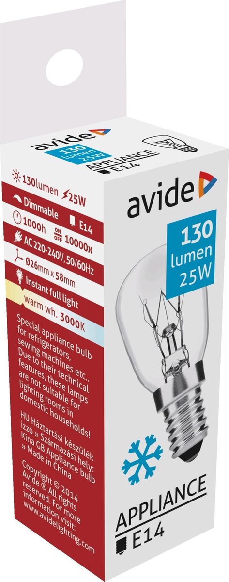 Avide koelkast vriezer gloeilamp 25W E14