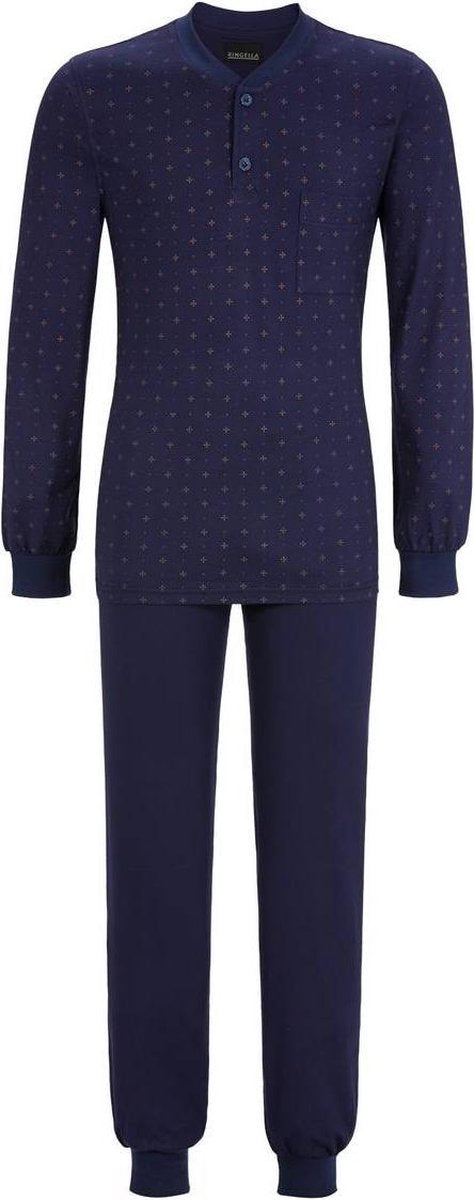 Blauwe heren pyjama met boorden